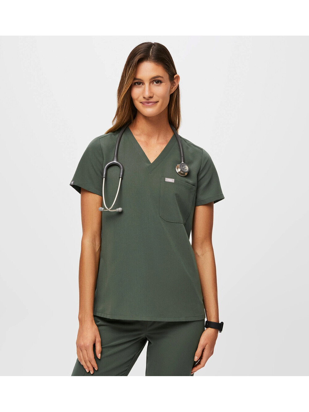 FIGS Leon Technical Collection Scrub Top Women's Medium Moss Short Sleeve V Neck